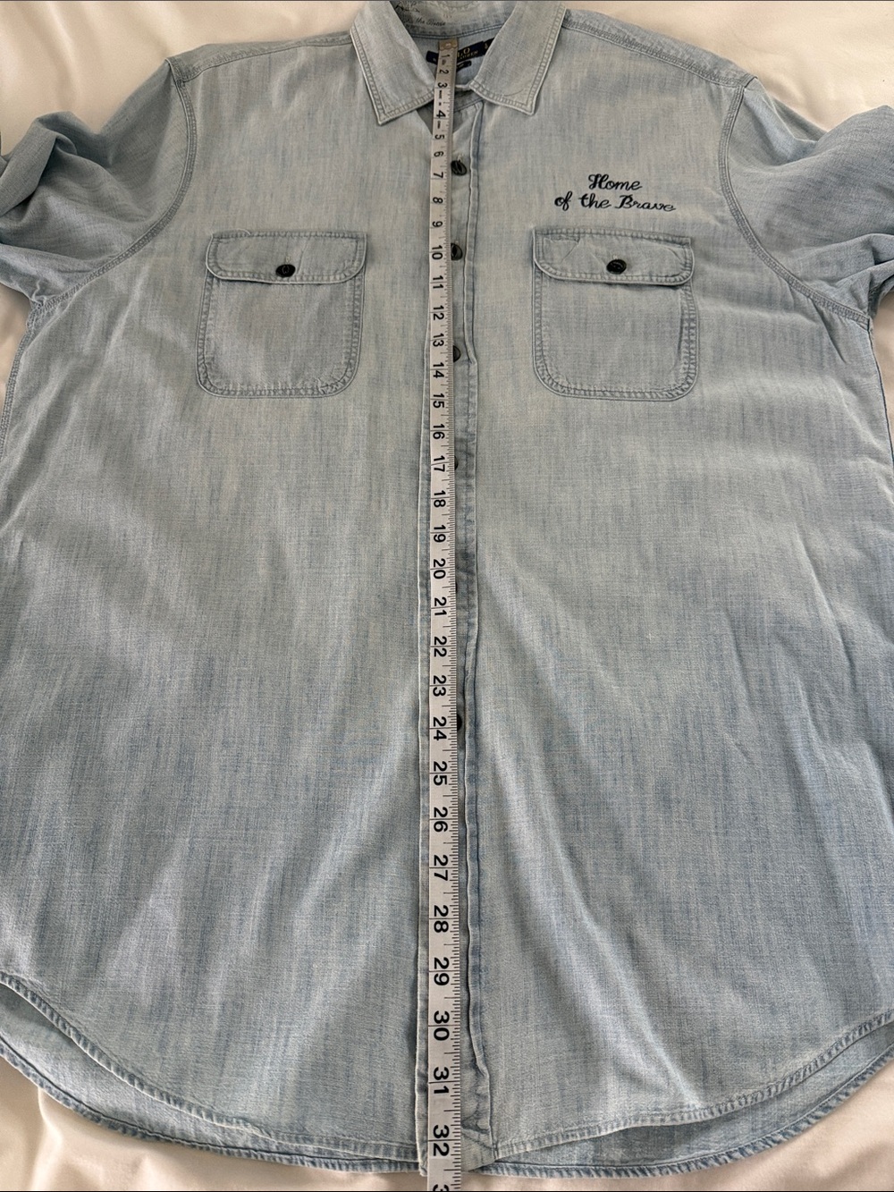 Vintage Polo Ralph Lauren Home Of The Brave Denim Shirt Embroidered Large Unisex - Picture 15 of 16